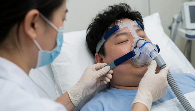 검사 중 무호흡-저호흡지수가 높게 확인되면 같은 밤에 양압기 압력을 조절하는 검사로 이어질 수 있습니다
